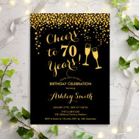 70th Birthday - Cheers To 70 Years Gold Black