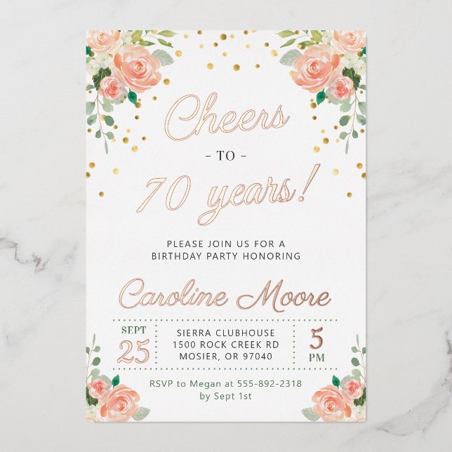 70th Birthday Cheers to 70 Years Ladies Rose Gold (Front)