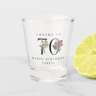70th Birthday Cheers with Name Tropical Floral Shot Glass