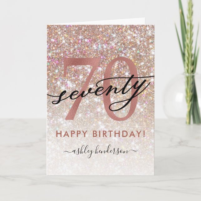 70th Birthday Chic Glitter Ombre Card (Front)