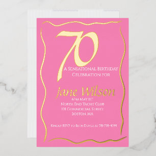  70th Birthday Chic Pink & Gold Invitation