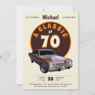 70th Birthday Classic Car Fun Retro Vintage Custom Invitation