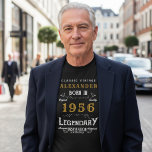 70th Birthday Classic Vintage 1956 Legendary Black T-Shirt<br><div class="desc">Celebrate a milestone with this stylish and timeless "Classic Vintage 1956 Legendary" birthday T-Shirt. Perfect for anyone born in 1956 who is turning 70 in 2026, or for a birthday in any year. This design features a cool, distressed, vintage-style print with the year 1956, the person's name (which can be...</div>