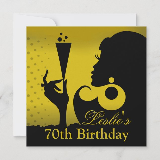 70th Birthday Cocktail Party yellow Invitation (Front)