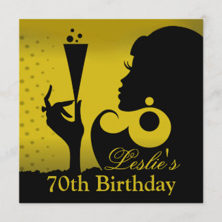 70th Birthday Cocktail Party yellow Invitation