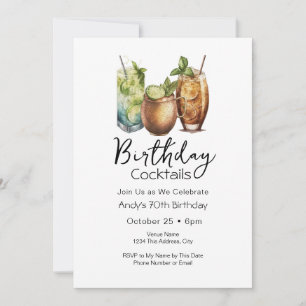 70th Birthday Cocktails Casual Invitation
