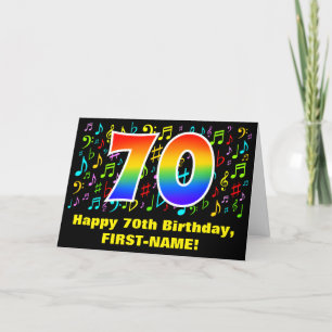 70th Birthday: Colorful Music Symbols & Rainbow 70 Card