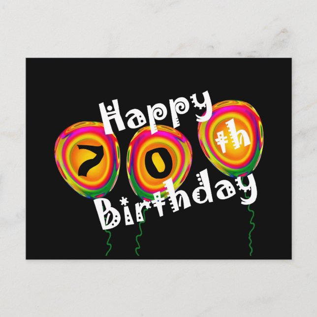 70th Birthday Colourful Balloons Postcard (Front)