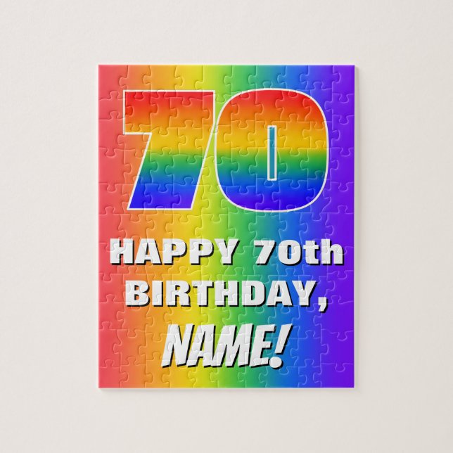 70th Birthday: Colourful, Fun Rainbow Pattern # 70 Jigsaw Puzzle (Vertical)