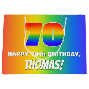 70th Birthday: Colourful, Fun Rainbow Pattern # 70 Large Gift Bag