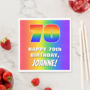 70th Birthday: Colourful, Fun Rainbow Pattern # 70 Napkin