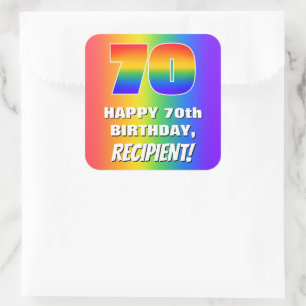 70th Birthday: Colourful, Fun Rainbow Pattern # 70 Square Sticker