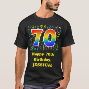 70th Birthday: Colourful Music Symbols, Rainbow 70 T-Shirt