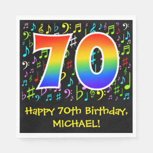 70th Birthday - Colourful Music Symbols, Rainbow 7 Napkin