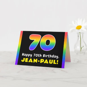 70th Birthday: Colourful Rainbow # 70, Custom Name Card
