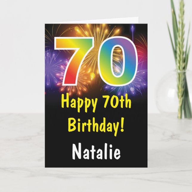 70th Birthday Colourful Rainbow Fireworks Card (Front)