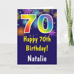 70th Birthday Colourful Rainbow Fireworks Navy Blu Card