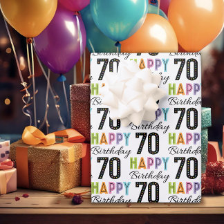 70th Birthday Colourful Typography Wrapping Paper