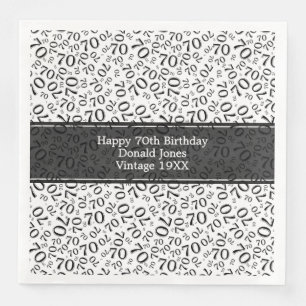 70th Birthday Cool Number Pattern Black/White Napkin