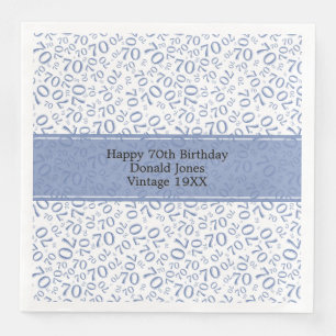 70th Birthday Cool Number Pattern Blue/White Napkin