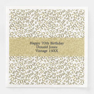 70th Birthday Cool Number Pattern Gold/White Napkin
