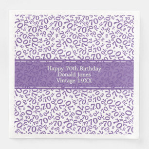 70th Birthday Cool Number Pattern Purple/White Napkin