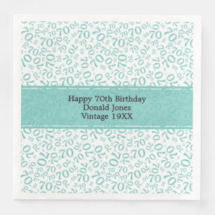 70th Birthday Cool Number Pattern Teal/White Napkin