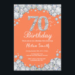 70th Birthday Coral and Silver Diamond Invitation<br><div class="desc">70th Birthday Invitation. Coral and Silver Rhinestone Diamond. Elegant Birthday Bash invite. Adult Birthday. Women Birthday. Men Birthday. For further customisation,  please click the "Customise it" button and use our design tool to modify this template.</div>