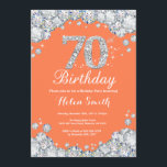 70th Birthday Coral and Silver Diamond Invitation<br><div class="desc">70th Birthday Invitation. Coral and Silver Rhinestone Diamond. Elegant Birthday Bash invite. Adult Birthday. Women Birthday. Men Birthday. For further customisation,  please click the "Customise it" button and use our design tool to modify this template.</div>