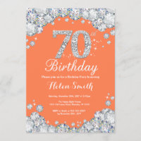 70th Birthday Coral and Silver Diamond