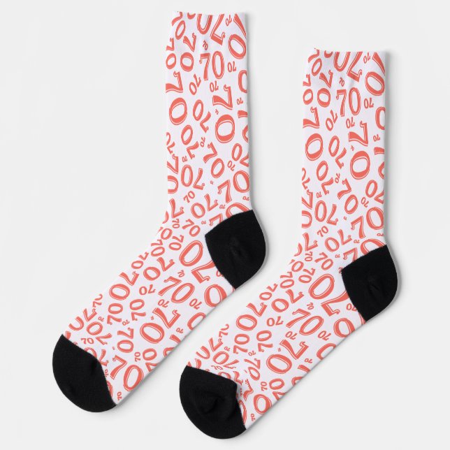 70th Birthday Coral Random Number Pattern  Socks (Left)