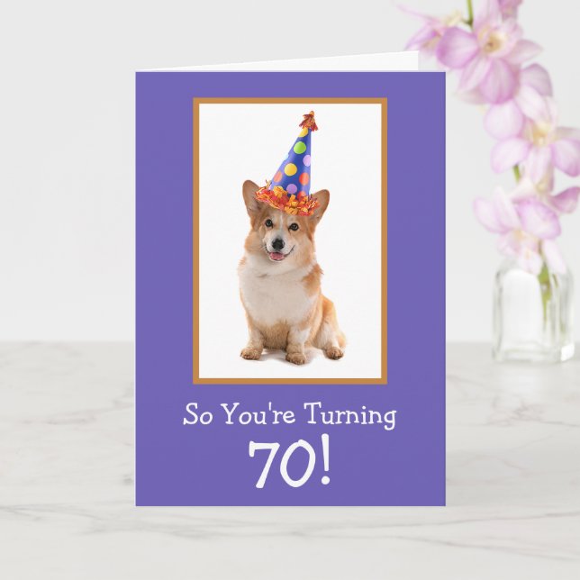 70th Birthday Corgi  Card (Orchid)