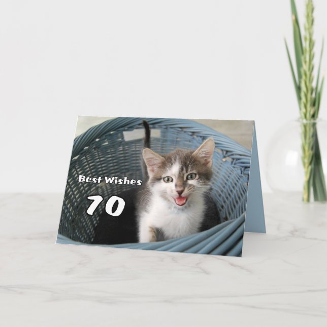 70th Birthday Crazy Kitten Card (Front)