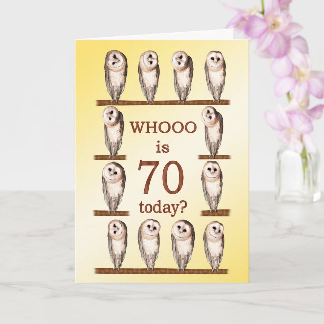 70th Birthday, Curious Owls Card (Orchid)