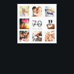 70th birthday custom photo collage white monogram canvas print<br><div class="desc">A unique 70th birthday gift or keepsake,  celebrating her life with a collage of 8 of your photos. Add images of her family,  friends,  pets,  hobbies or dream travel destination. Personalise and add a name,  age 70 and a date.  Grey and black coloured letters.  A chic white background.</div>