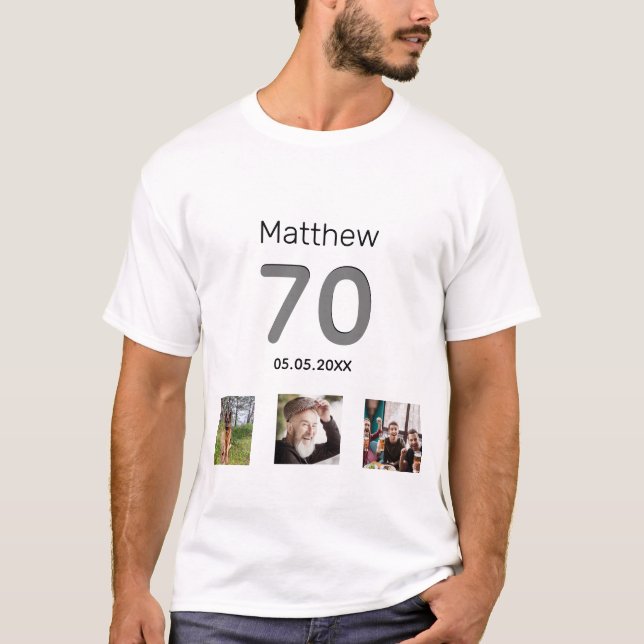 70th birthday custom photo monogram guy T-Shirt (Front)