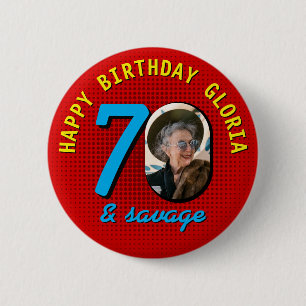 70th Birthday Custom Photo Retro Personalised 6 Cm Round Badge
