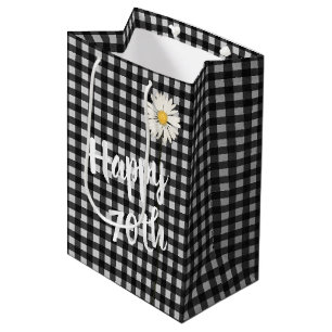 70th Birthday Daisy On Gingham Medium Gift Bag