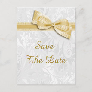 70th Birthday Damask and Faux Bow Save The Date Announcement Postcard