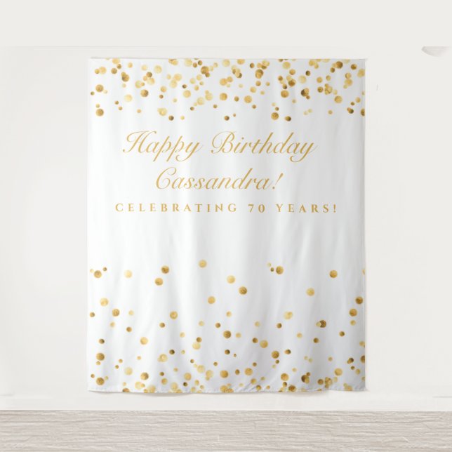 70Th Birthday Decor, White And Gold Photobooth Tapestry (Front)