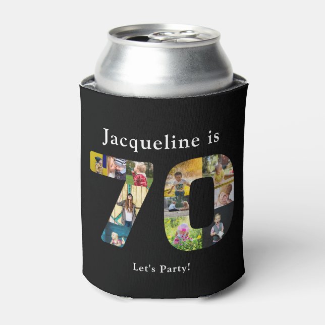 70th Birthday Design Your own Photo Collage Black Can Cooler (Can Front)