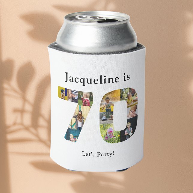 70th Birthday Design Your own Photo Collage Can Cooler (Personalized 70th birthday can cooler with family photo collage template)