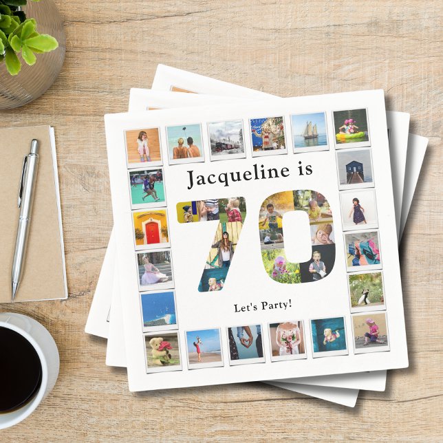 70th Birthday Design Your own Photo Collage Napkin (Personalized 70th birthday party napkins with family photo collage template.)