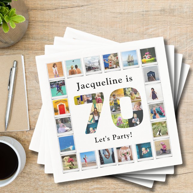 70th Birthday Design Your own Photo Collage Napkin (Custom 70th birthday party napkins with family photo collage template)