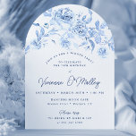 70th Birthday Dinner Party Blue Floral Arch Invitation<br><div class="desc">Elegant dusty blue rose floral 70th birthday dinner party arch shape invitation.</div>