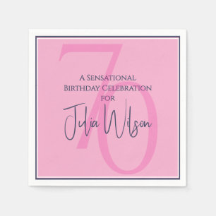 70th Birthday Elegant Feminine Pink & Navy Napkins
