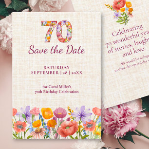 70th Birthday Elegant Floral Linen Wildflowers Save The Date
