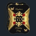 70th Birthday Elegant Gold Red Roses Black Invitation<br><div class="desc">70th Birthday Party, Red Roses Gold black Birthday Party. Invitation floral flowers, Party birthday invites. This Design Style is Copyrighted © Content and Designs © 2000-2021 Zizzago™ (Trademark) and its licensors. Customise with your own details. Fabulous product for Women. All Designs are Copyrighted! Content and Designs © 2000-2021 Zizzago™ ®...</div>