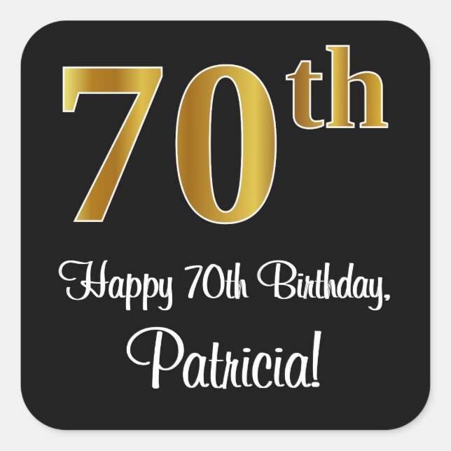 70th Birthday – Elegant Luxurious Faux Gold Look # Square Sticker (Front)