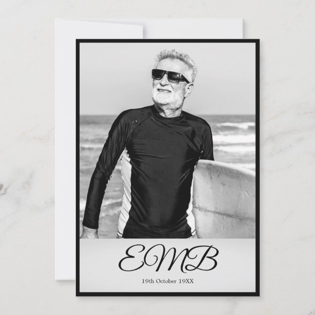 70th Birthday Elegant Photo Monogram Birthday Invitation (Back)